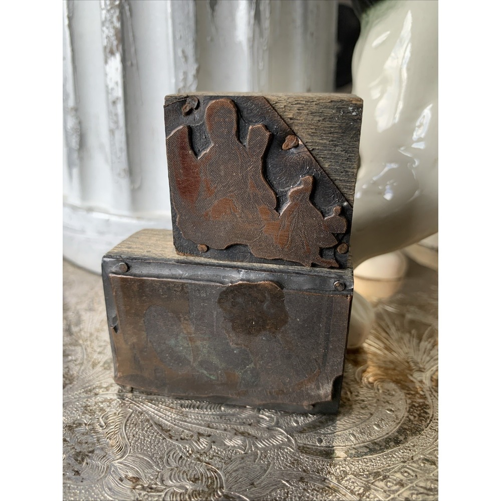 VTG Victorian Lady Edwardian Printing Letterpress Printers Wood Block Copper Pot